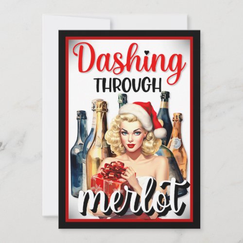 Retro Christmas Pinup Dashing Through the Merlot Thank You Card