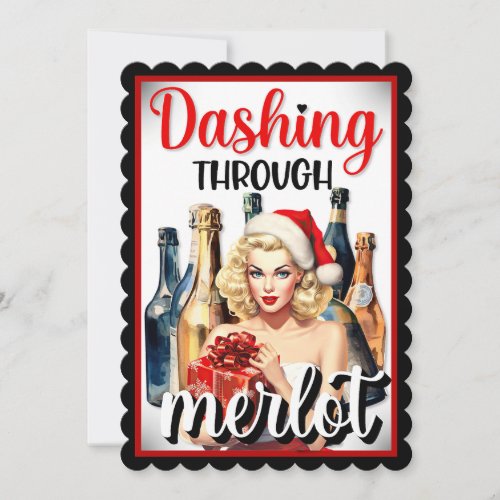 Retro Christmas Pinup Dashing Through the Merlot Thank You Card