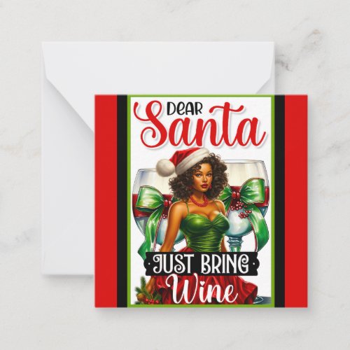 Retro Christmas Pinup Santa Just Bring Wine Note Card