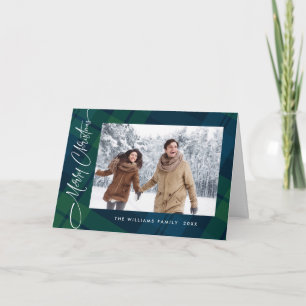 Retro Christmas Plaid 2 Photo Greeting Holiday Card