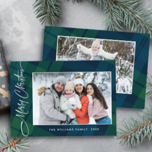 Retro Christmas Plaid 2 Photo Greeting Holiday Card