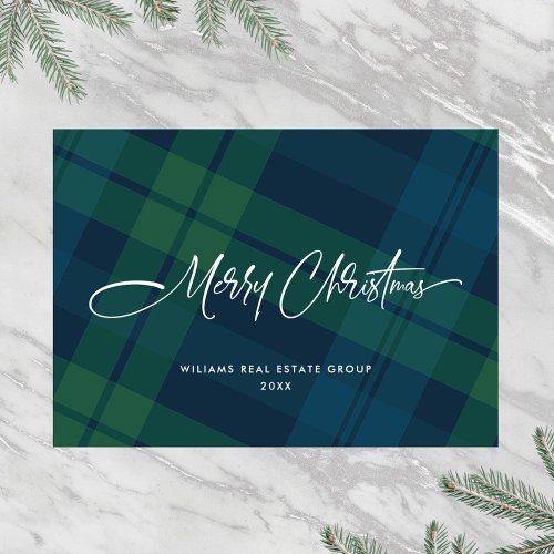 Retro Christmas Plaid Corporate Greeting Holiday Card