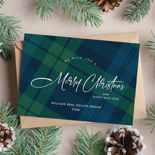 Retro Christmas Plaid Corporate Greeting Holiday Card