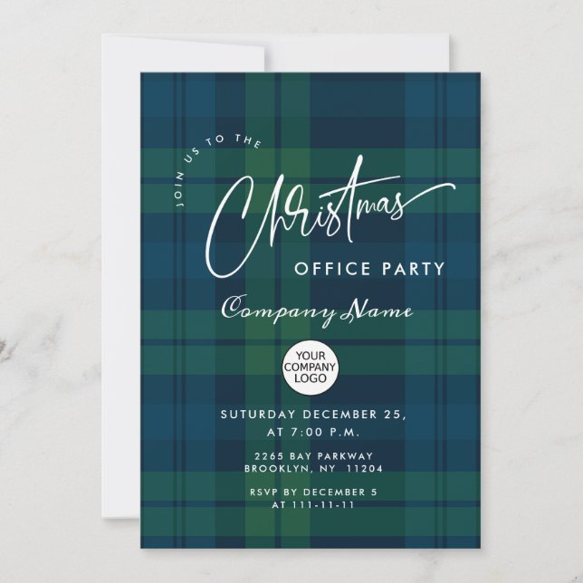 Retro Christmas Plaid Corporate Holiday Party Invitation (Front)
