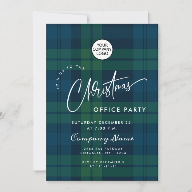 Retro Christmas Plaid Corporate Holiday Party Invitation (Front)