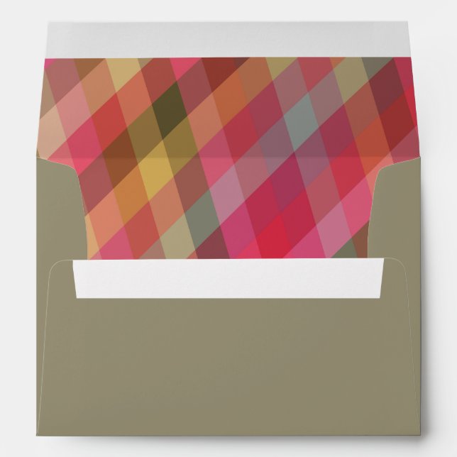 Retro Christmas Plaid Earthy Sage Green Holiday Envelope (Back (Bottom))