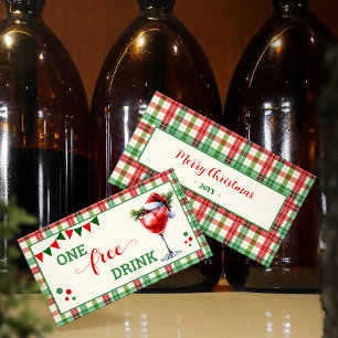 Retro Christmas Plaid Free Drink Party Ticket