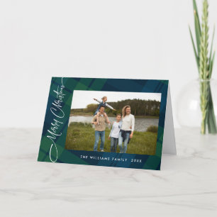 Retro Christmas Plaid One Photo Greeting Holiday Card