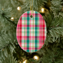 Retro Christmas Plaid Oval Ornament