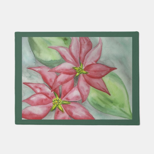 Retro Christmas Poinsettias Doormat (Front)