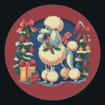 Retro Christmas Poodle Vintage 1950's Holiday Dog  Classic Round Sticker<br><div class="desc">Retro Christmas Poodle Vintage 1950's Holiday Dog MCM Nostalgic Mom</div>