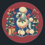 Retro Christmas Poodle Vintage 1950's Holiday Dog  Classic Round Sticker<br><div class="desc">Retro Christmas Poodle Vintage 1950's Holiday Dog MCM Nostalgic Mom</div>