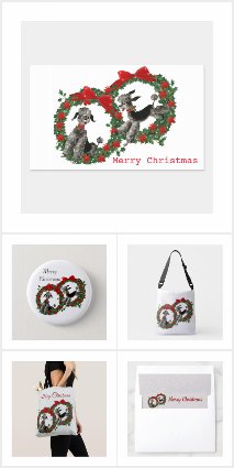 Retro Christmas Poodles in Holly Wreaths