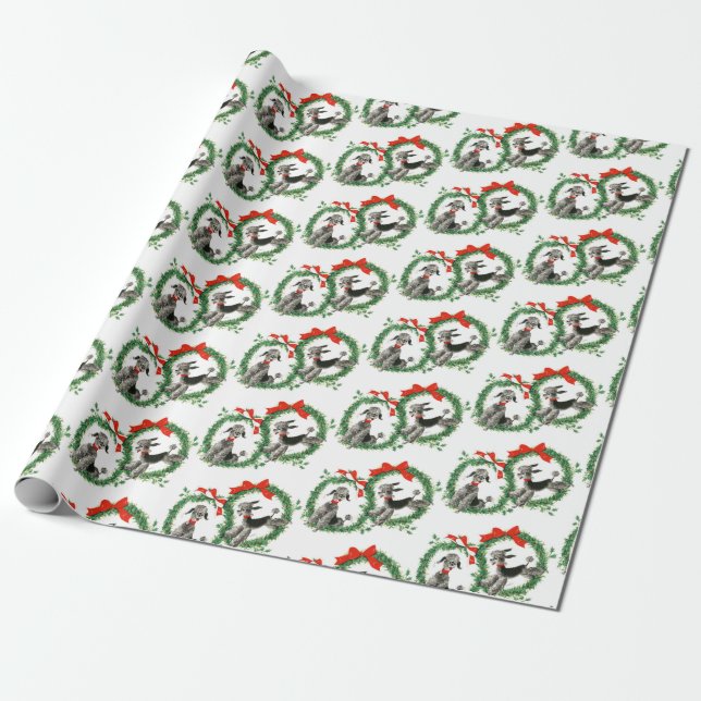 Retro Christmas Poodles Wrapping Paper (Unrolled)