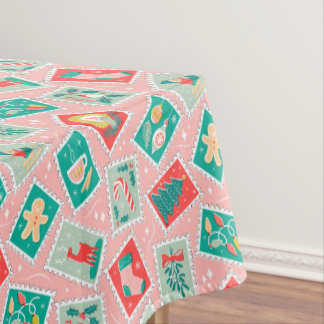 Retro Christmas Postage Stamps Tablecloth