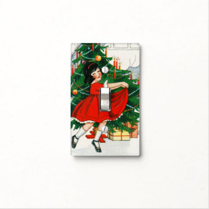 Retro Christmas Postcard, Child and Christmas Tree Light Switch Cover