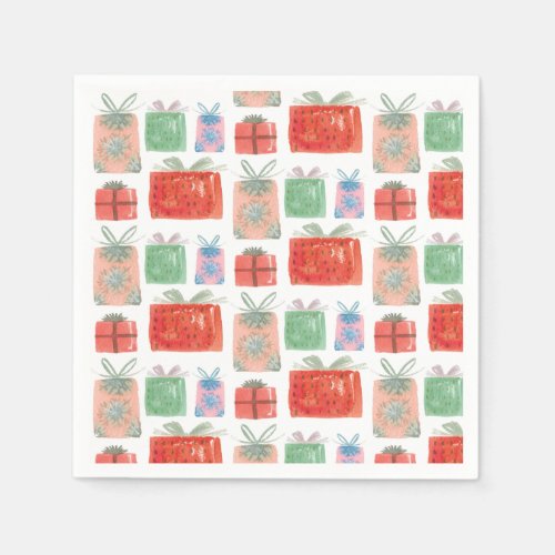 Retro Christmas Presents Illustration Napkins