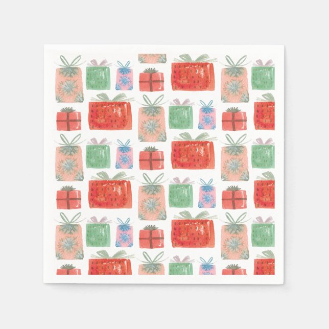 Retro Christmas Presents Illustration Napkins (Front)