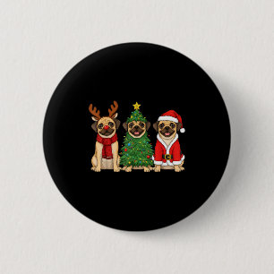 Retro Christmas Puggle Santa Reindeer Dog Lover  Button