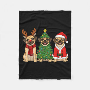 Retro Christmas Puggle Santa Reindeer Dog Lover  Fleece Blanket