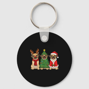 Retro Christmas Puggle Santa Reindeer Dog Lover  Keychain