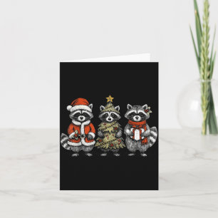 Retro Christmas Raccoons Santa Tree Costume Holida Card