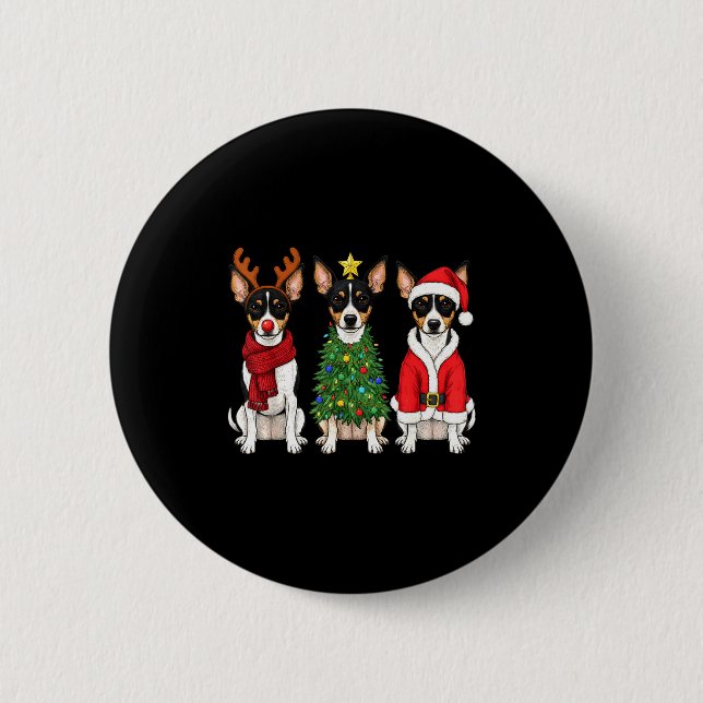Retro Christmas Rat Terrier Santa Reindeer Dog Lov Button (Front)