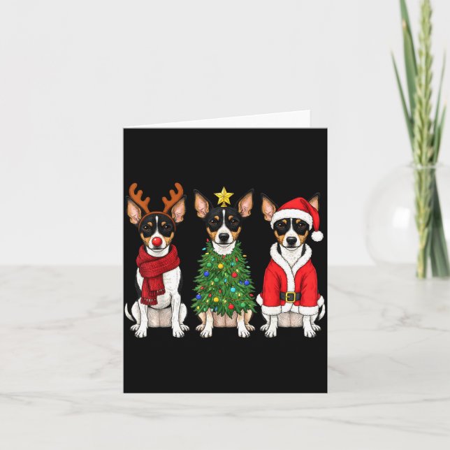 Retro Christmas Rat Terrier Santa Reindeer Dog Lov Card (Front)