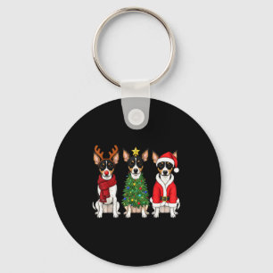 Retro Christmas Rat Terrier Santa Reindeer Dog Lov Keychain