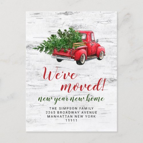 Retro Christmas Red Farm Truck Moving Announcement Postcard