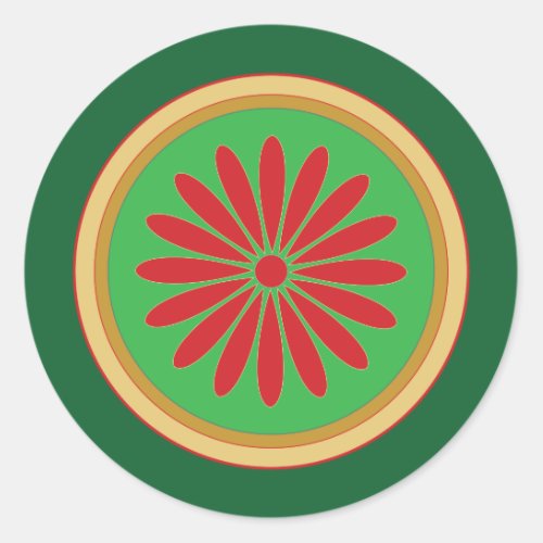 Retro Christmas Red Green Stylized Circle Stickers