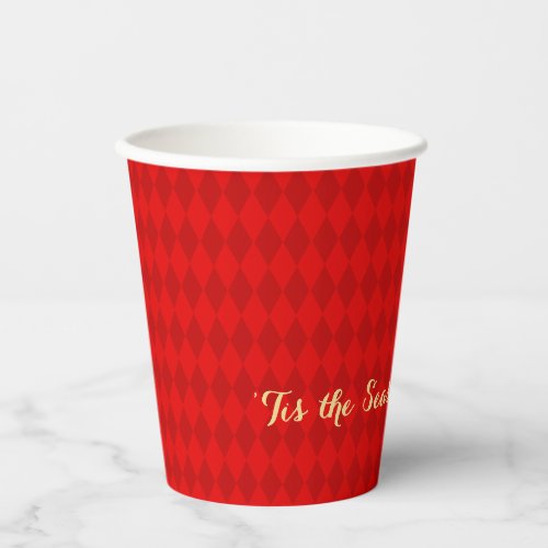 Retro Christmas Red Pattern Tis Season to be Jolly Paper Cups