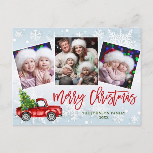 Retro Christmas Red Truck  PHOTO Greeting Holiday Postcard