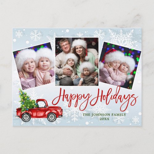 Retro Christmas Red Truck  PHOTO Greeting Holiday Postcard