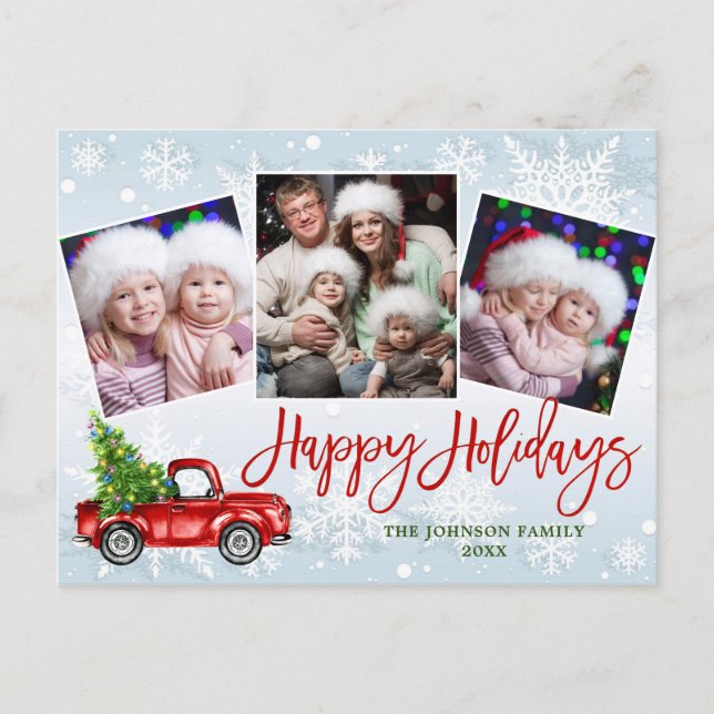 Retro Christmas Red Truck  PHOTO Greeting Holiday Postcard (Front)