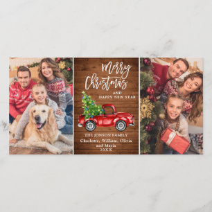 Retro Christmas Red Truck Rustic 2 PHOTO Greeting Holiday Card