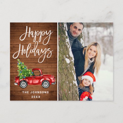 Retro Christmas Red Truck Rustic PHOTO Greeting Postcard