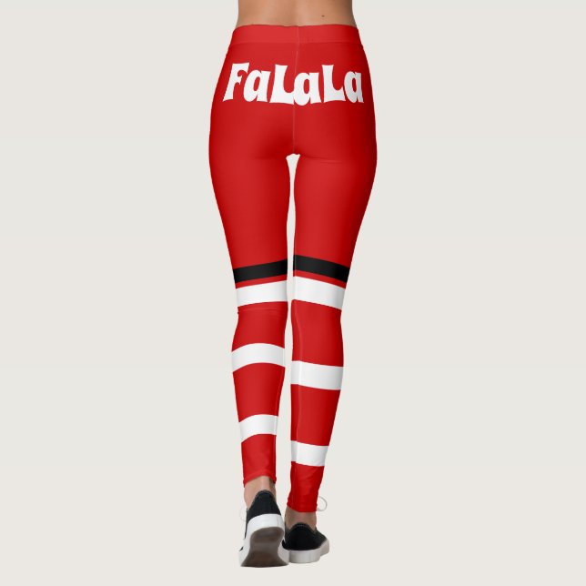 Retro Christmas Red White Fa La La Leggings (Back)