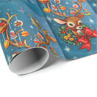 Retro Christmas Reindeer Holiday party wrap Wrapping Paper