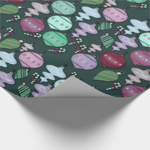 Retro Christmas Reload _ Cool Pastels on Pine Wrapping Paper