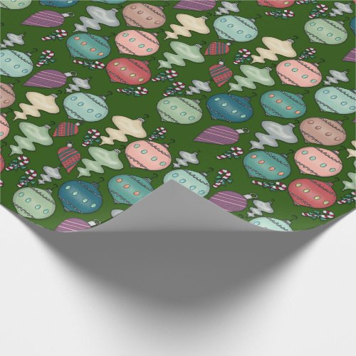 Retro Christmas Reload _ Pastels on Bottle Green Wrapping Paper