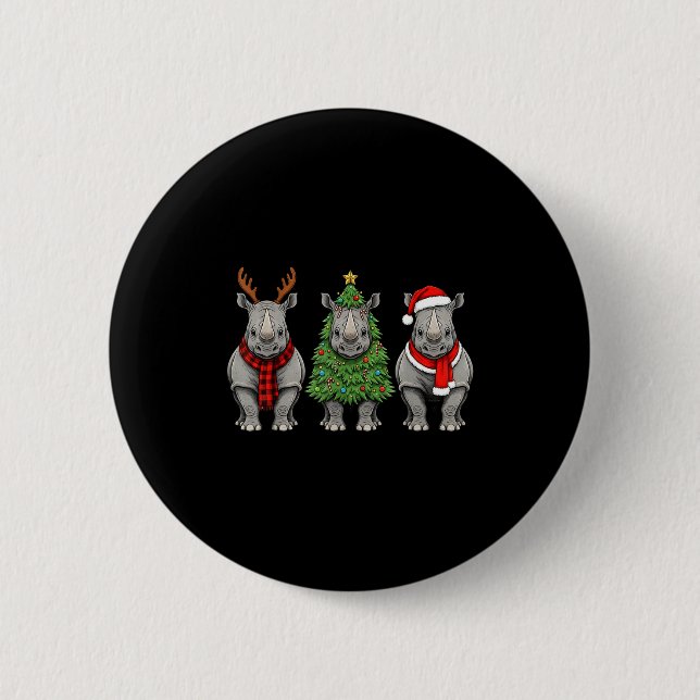 Retro Christmas Rhino Santa Reindeer Safari Animal Button (Front)