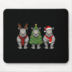 Retro Christmas Rhino Santa Reindeer Safari Animal Mouse Pad