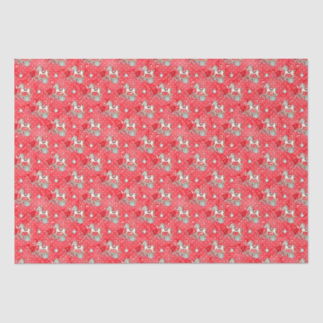 Retro Christmas Rocking Horse Tissue Paper (Front)