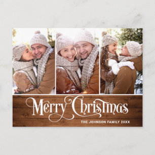 Retro Christmas Rustic 3 PHOTO Greeting Holiday Postcard