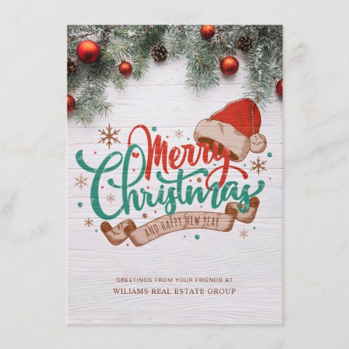 Retro Christmas Rustic Corporate Greeting Holiday Card