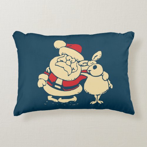 Retro Christmas Santa and his Reindeer Buddy Accent Pillow