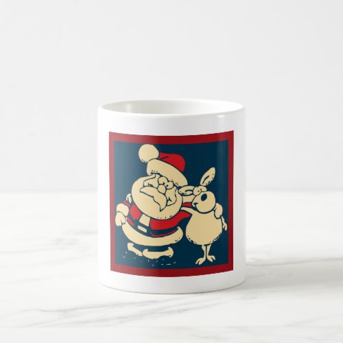 Retro Christmas Santa and his Reindeer Buddy Coffee Mug