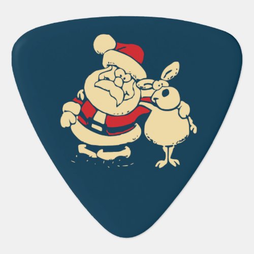 Retro Christmas Santa and his Reindeer Buddy Guitar Pick