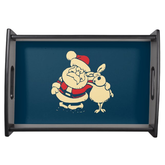 Retro Christmas Santa and his Reindeer Buddy Serving Tray (Front)